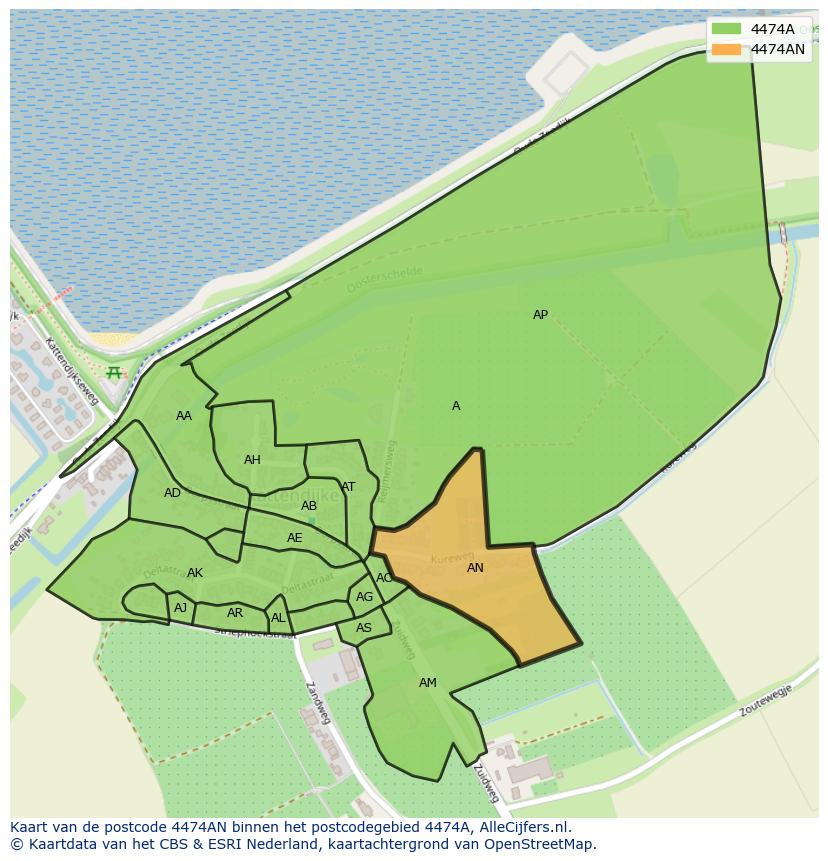 Afbeelding van het postcodegebied 4474 AN op de kaart.