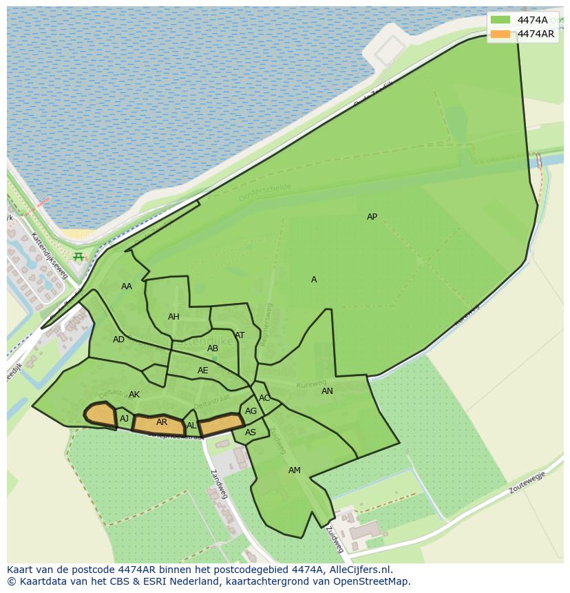 Afbeelding van het postcodegebied 4474 AR op de kaart.