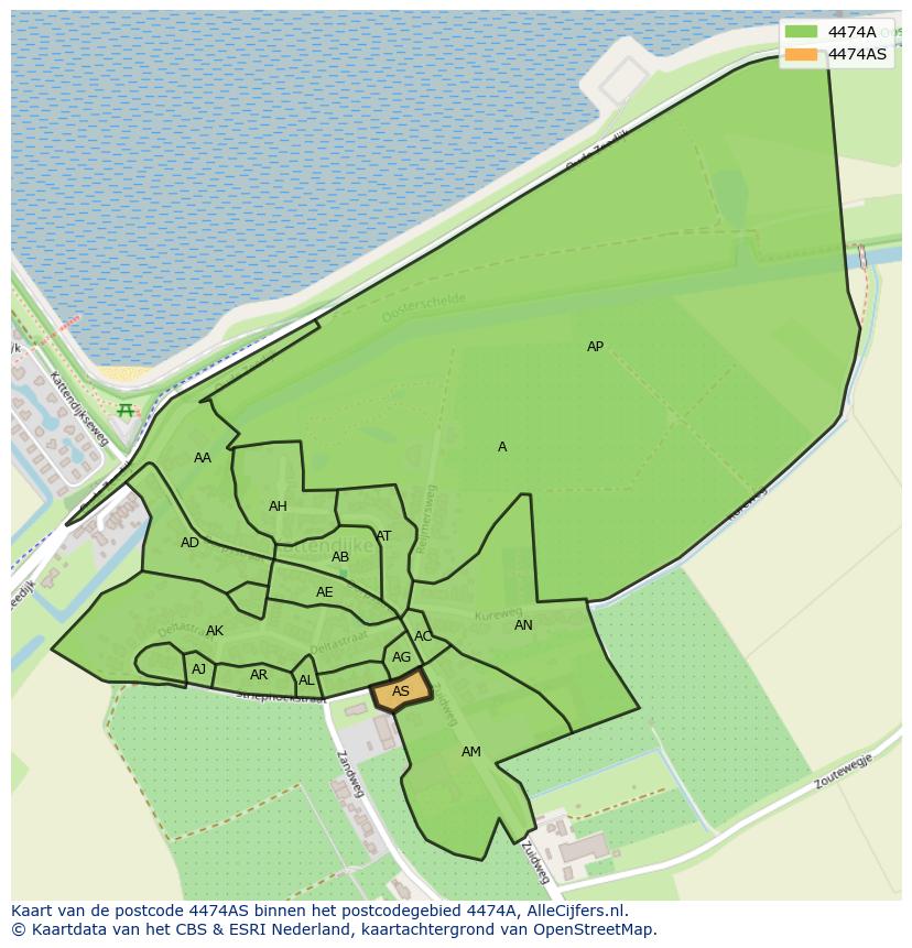 Afbeelding van het postcodegebied 4474 AS op de kaart.