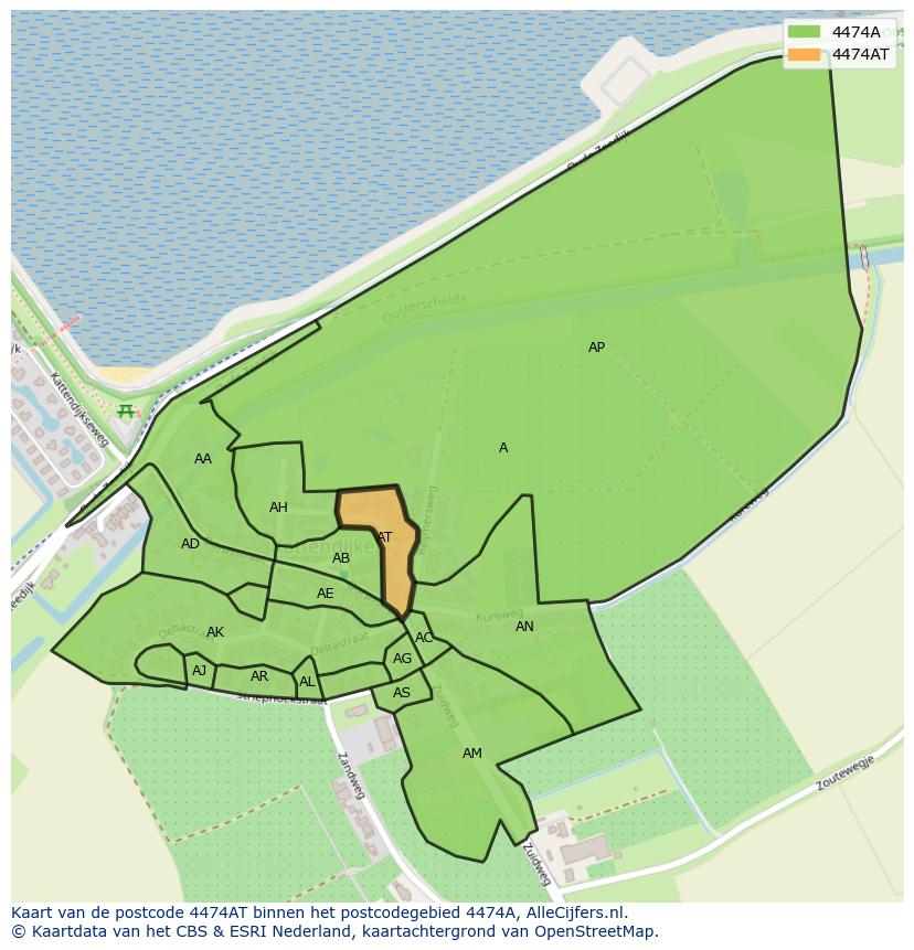 Afbeelding van het postcodegebied 4474 AT op de kaart.