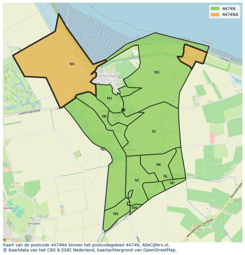 Afbeelding van het postcodegebied 4474 NA op de kaart.