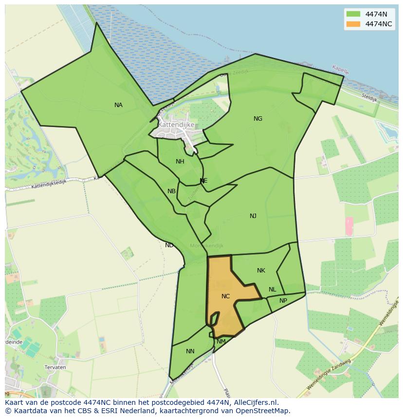 Afbeelding van het postcodegebied 4474 NC op de kaart.