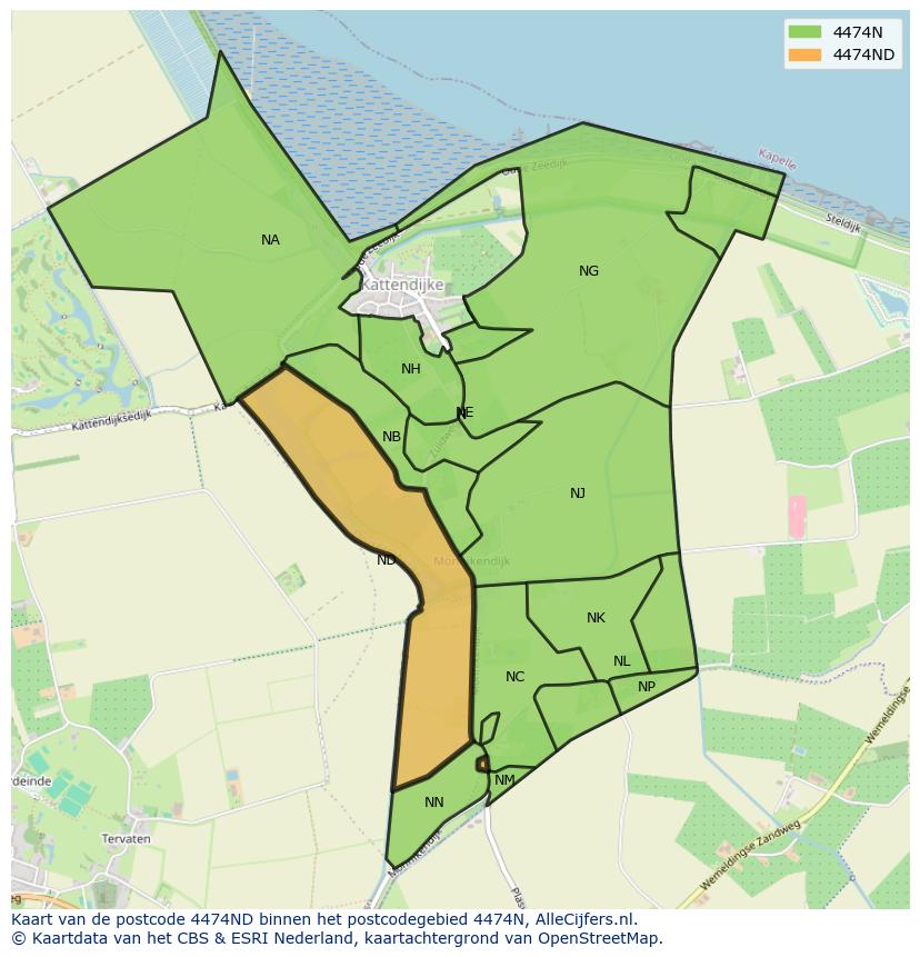 Afbeelding van het postcodegebied 4474 ND op de kaart.