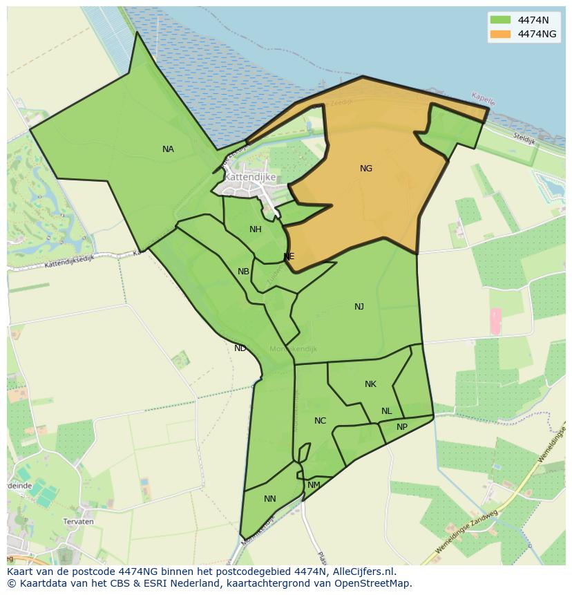 Afbeelding van het postcodegebied 4474 NG op de kaart.