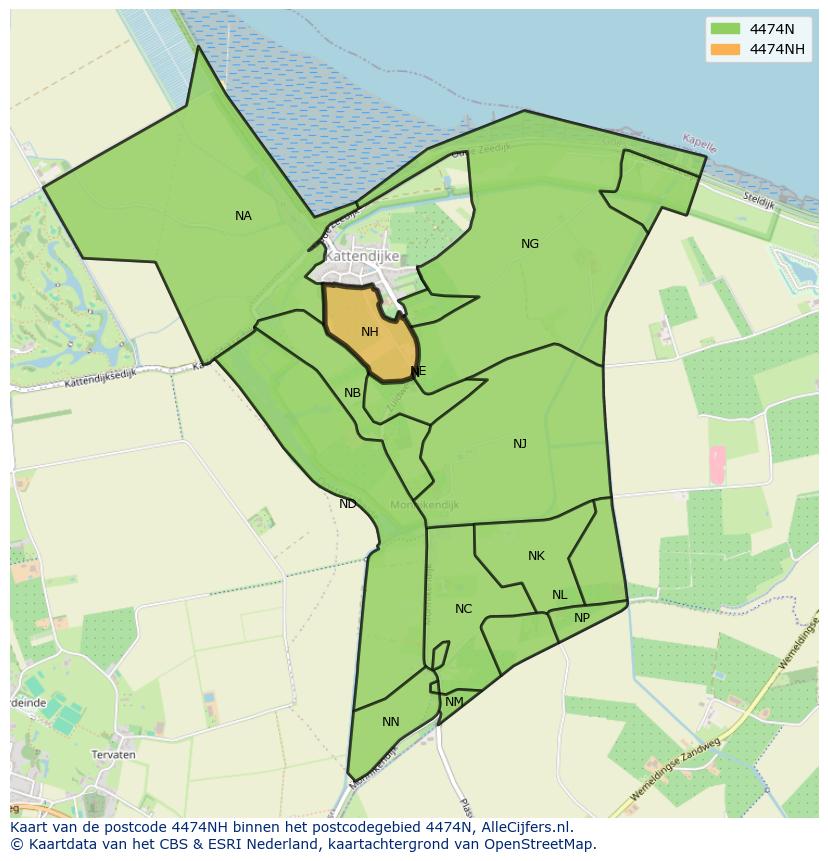Afbeelding van het postcodegebied 4474 NH op de kaart.