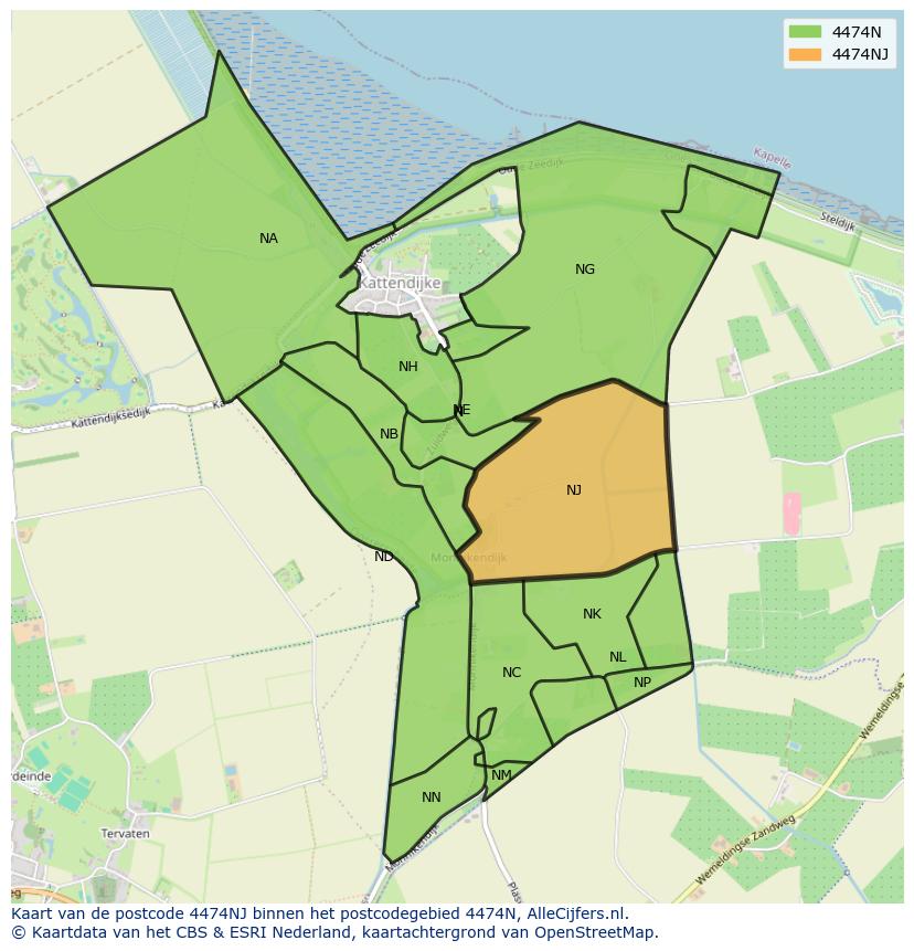 Afbeelding van het postcodegebied 4474 NJ op de kaart.