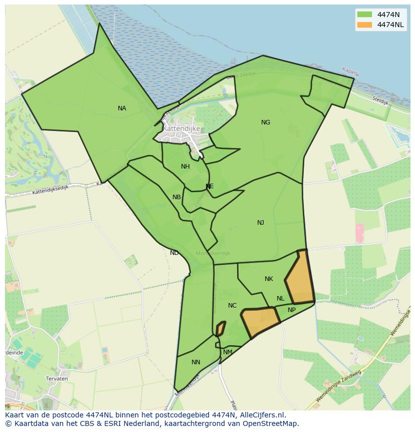Afbeelding van het postcodegebied 4474 NL op de kaart.