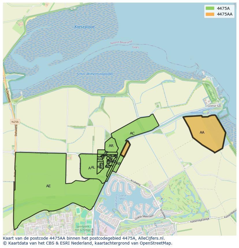 Afbeelding van het postcodegebied 4475 AA op de kaart.