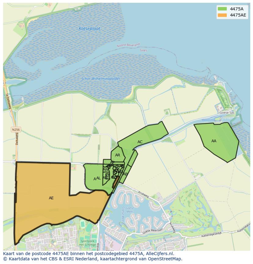 Afbeelding van het postcodegebied 4475 AE op de kaart.