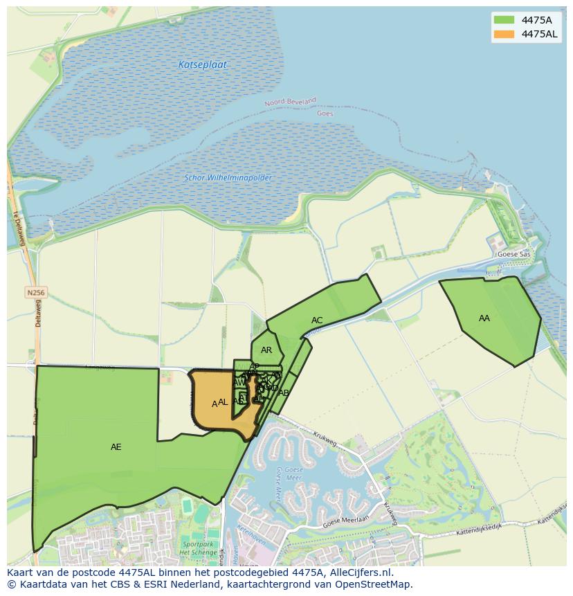 Afbeelding van het postcodegebied 4475 AL op de kaart.