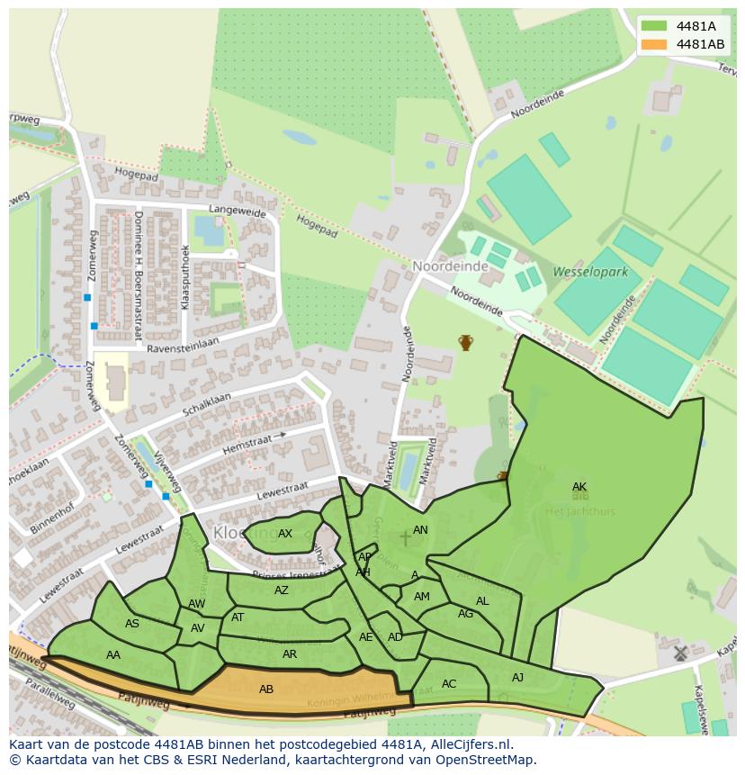 Afbeelding van het postcodegebied 4481 AB op de kaart.