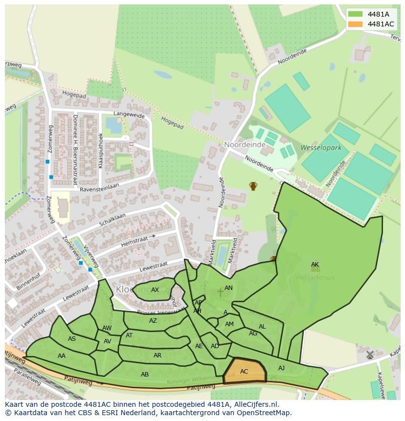 Afbeelding van het postcodegebied 4481 AC op de kaart.