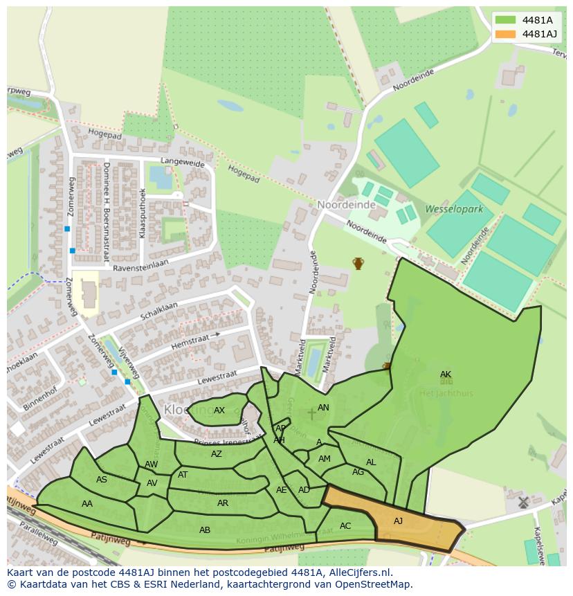 Afbeelding van het postcodegebied 4481 AJ op de kaart.