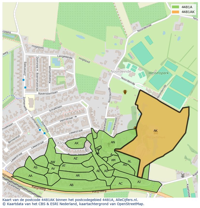 Afbeelding van het postcodegebied 4481 AK op de kaart.