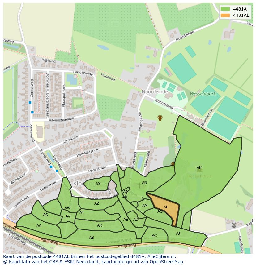 Afbeelding van het postcodegebied 4481 AL op de kaart.
