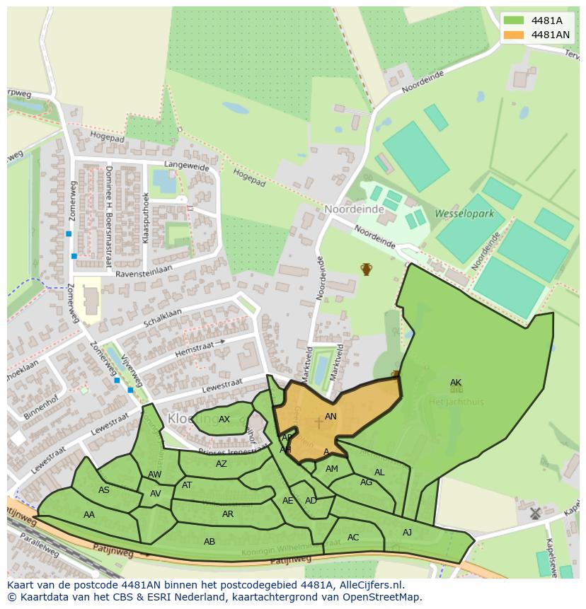 Afbeelding van het postcodegebied 4481 AN op de kaart.