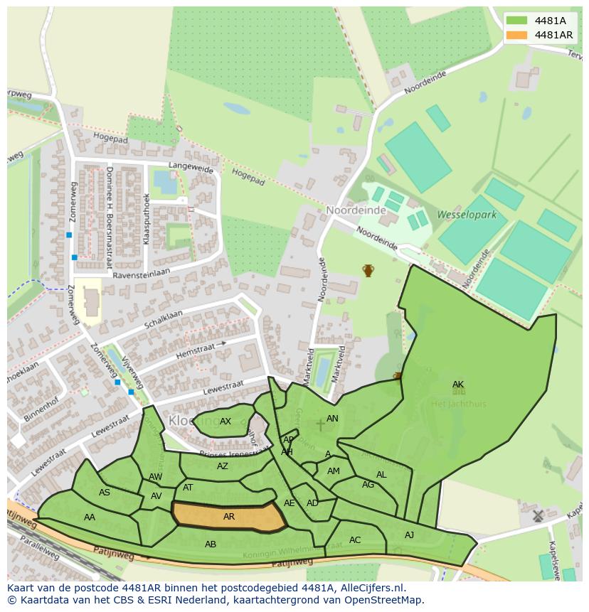 Afbeelding van het postcodegebied 4481 AR op de kaart.