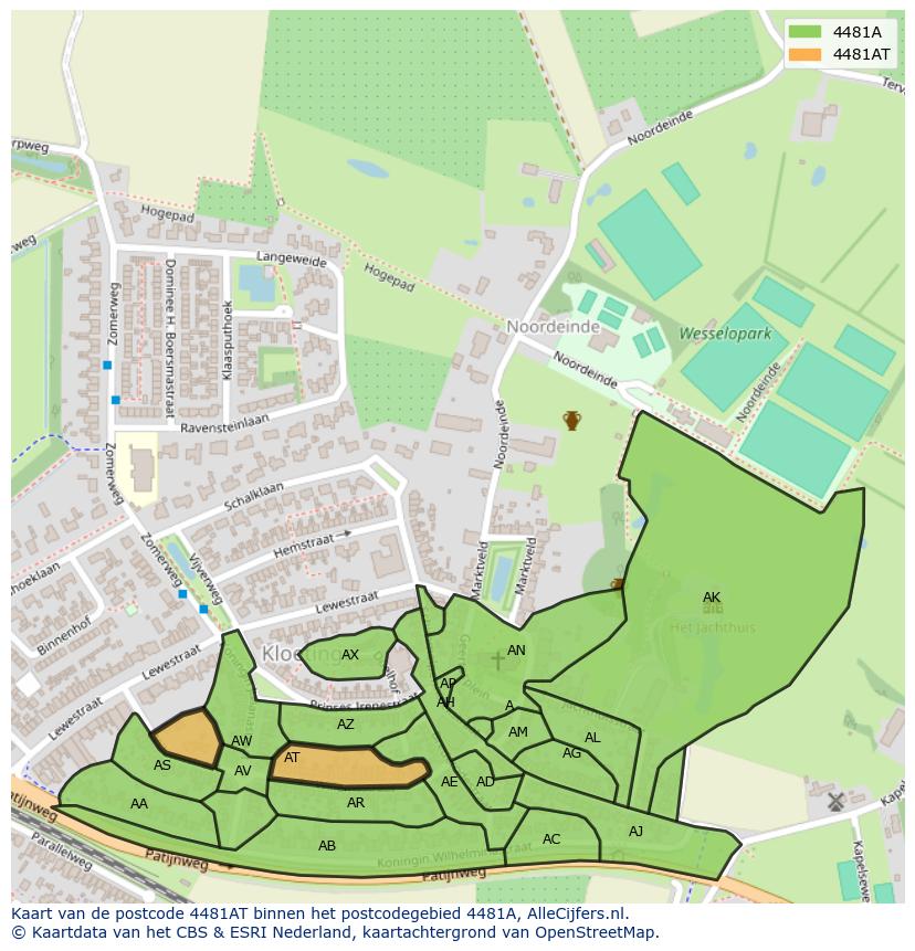 Afbeelding van het postcodegebied 4481 AT op de kaart.