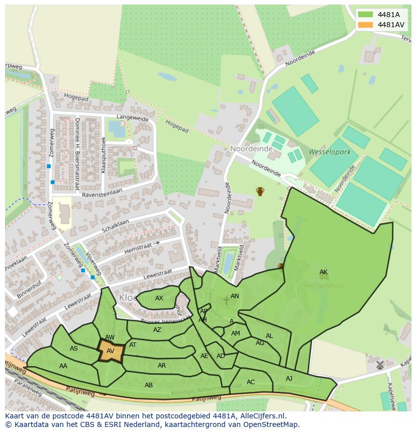 Afbeelding van het postcodegebied 4481 AV op de kaart.