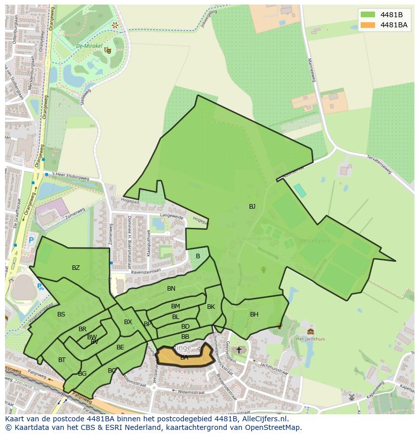 Afbeelding van het postcodegebied 4481 BA op de kaart.