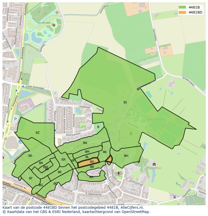 Afbeelding van het postcodegebied 4481 BD op de kaart.
