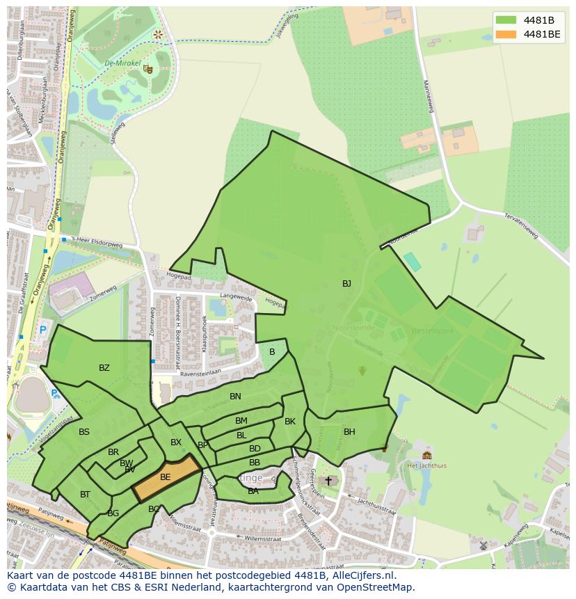 Afbeelding van het postcodegebied 4481 BE op de kaart.