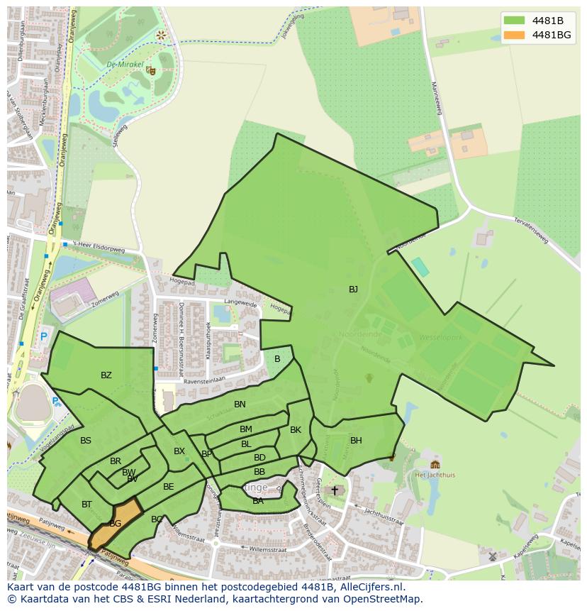Afbeelding van het postcodegebied 4481 BG op de kaart.