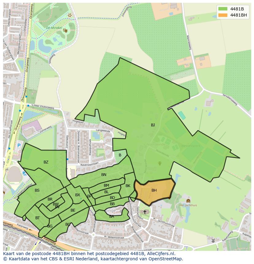 Afbeelding van het postcodegebied 4481 BH op de kaart.