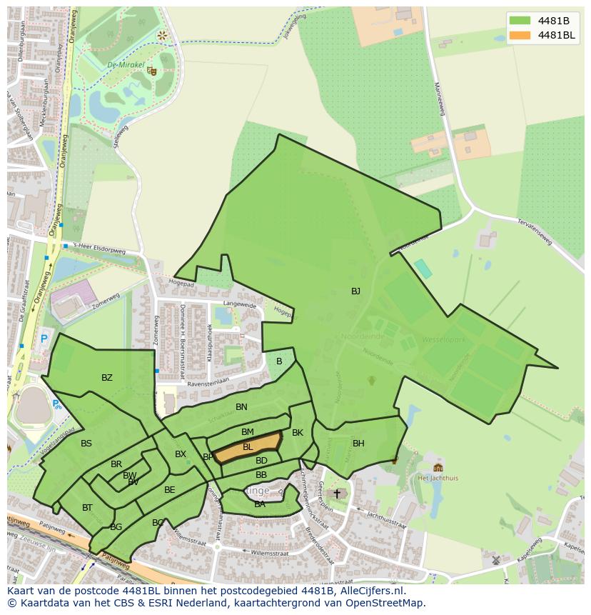 Afbeelding van het postcodegebied 4481 BL op de kaart.