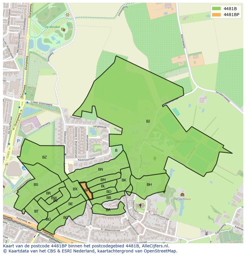 Afbeelding van het postcodegebied 4481 BP op de kaart.