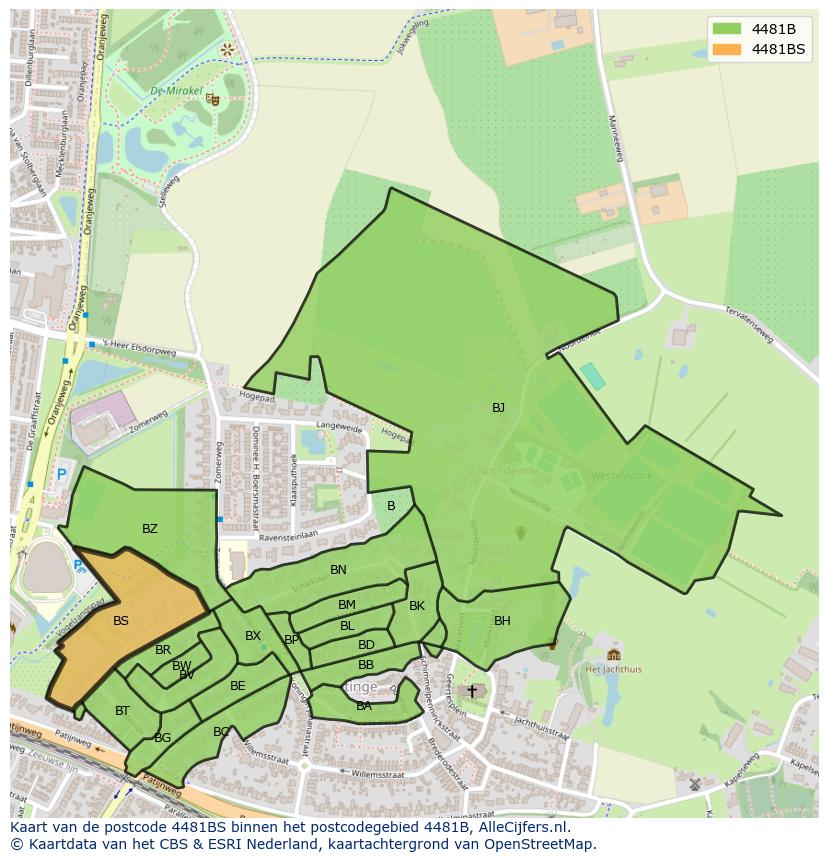 Afbeelding van het postcodegebied 4481 BS op de kaart.
