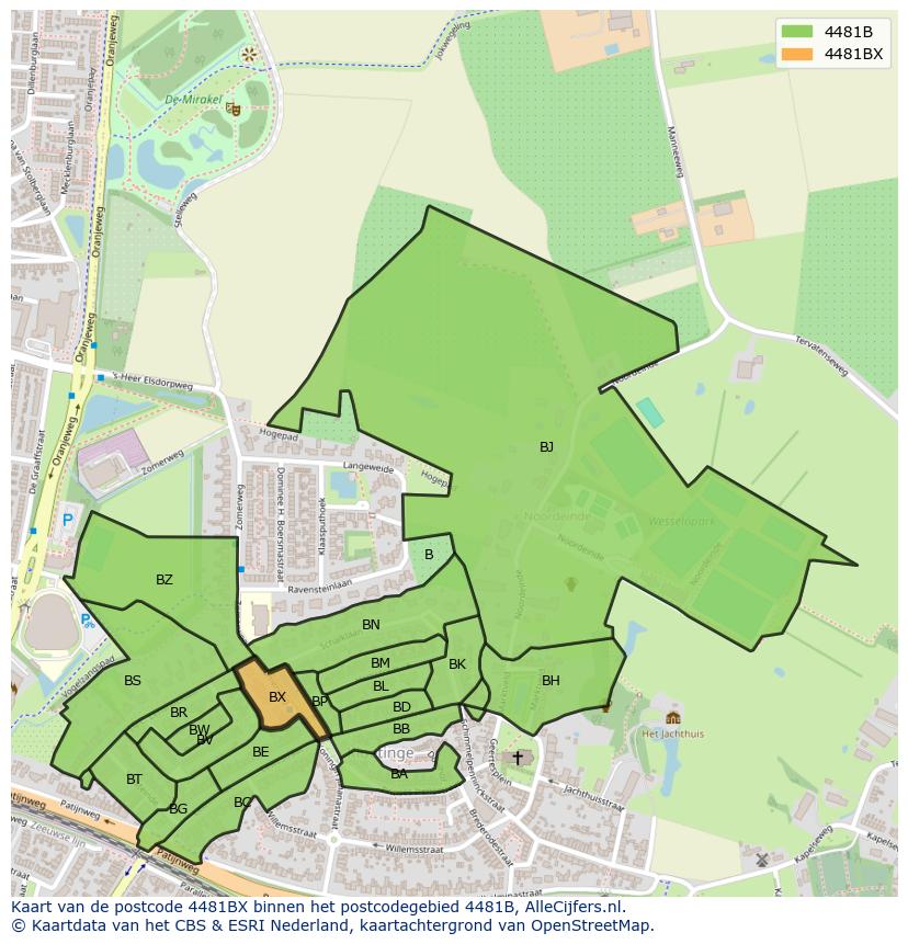 Afbeelding van het postcodegebied 4481 BX op de kaart.