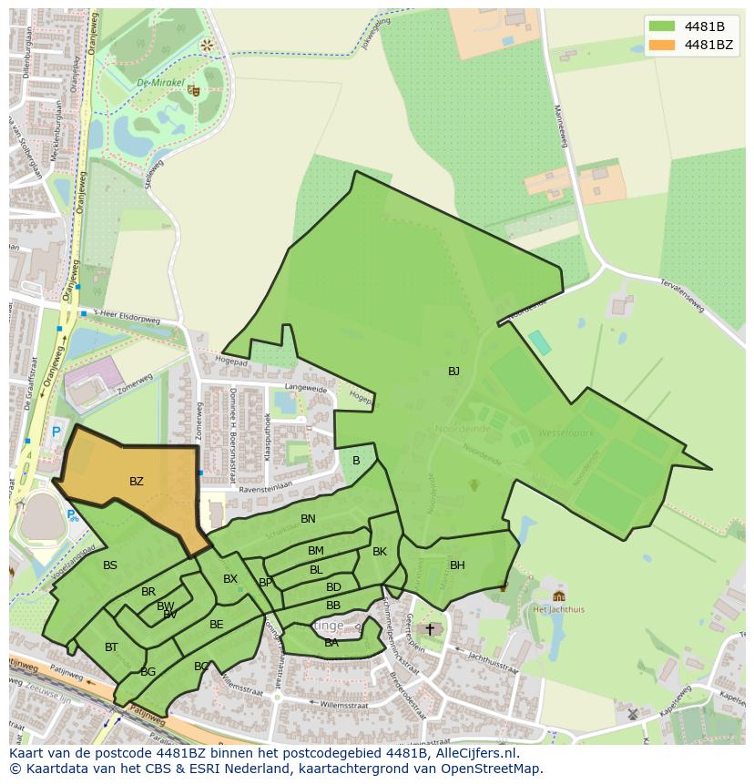 Afbeelding van het postcodegebied 4481 BZ op de kaart.