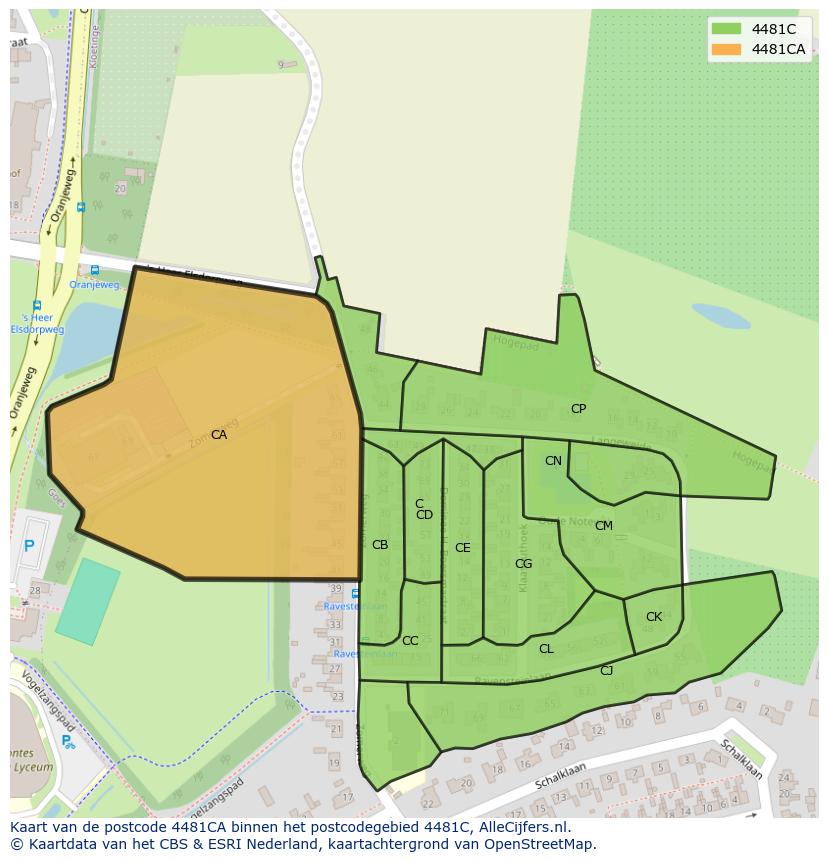 Afbeelding van het postcodegebied 4481 CA op de kaart.