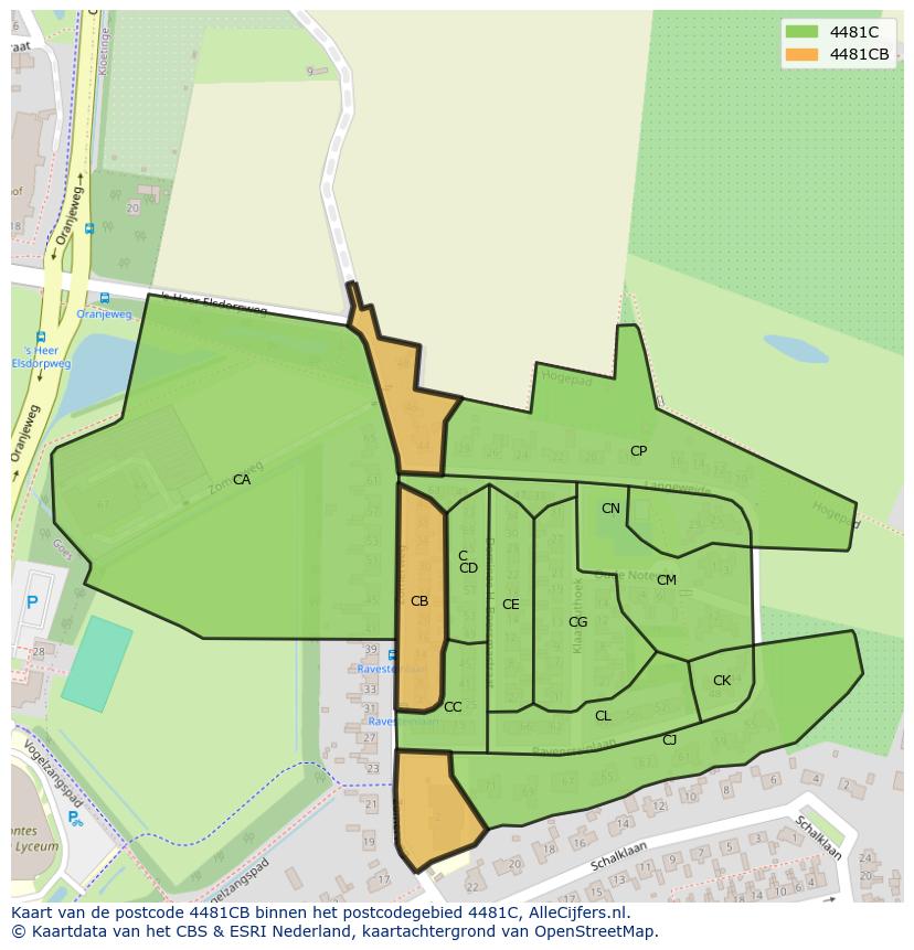 Afbeelding van het postcodegebied 4481 CB op de kaart.