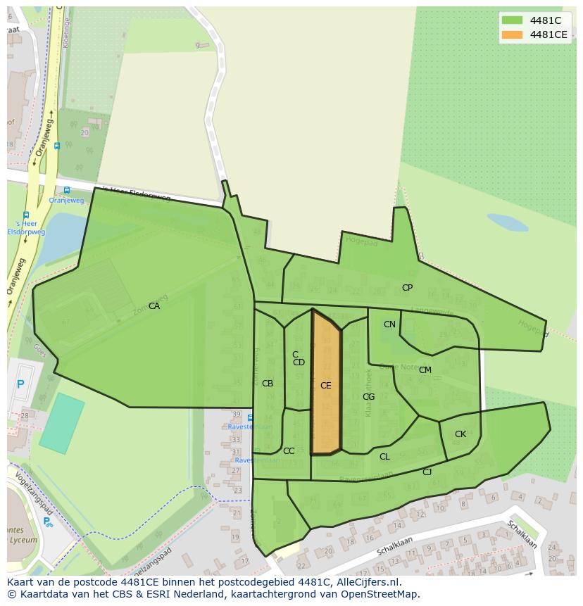 Afbeelding van het postcodegebied 4481 CE op de kaart.
