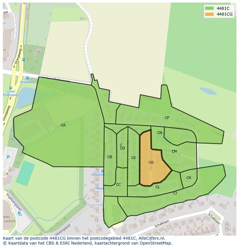 Afbeelding van het postcodegebied 4481 CG op de kaart.