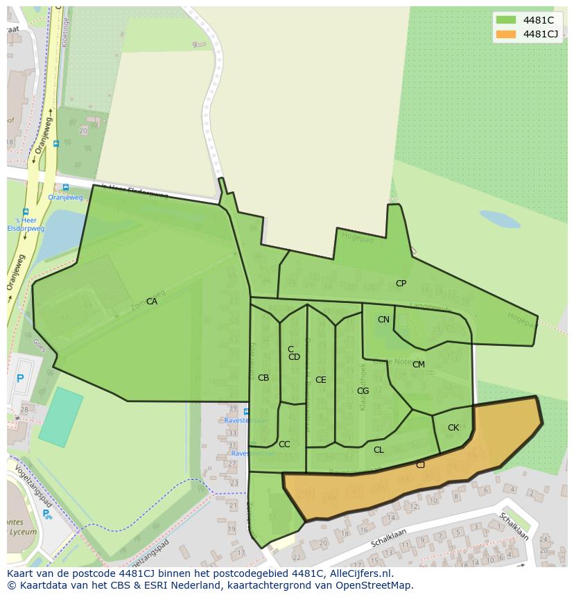 Afbeelding van het postcodegebied 4481 CJ op de kaart.