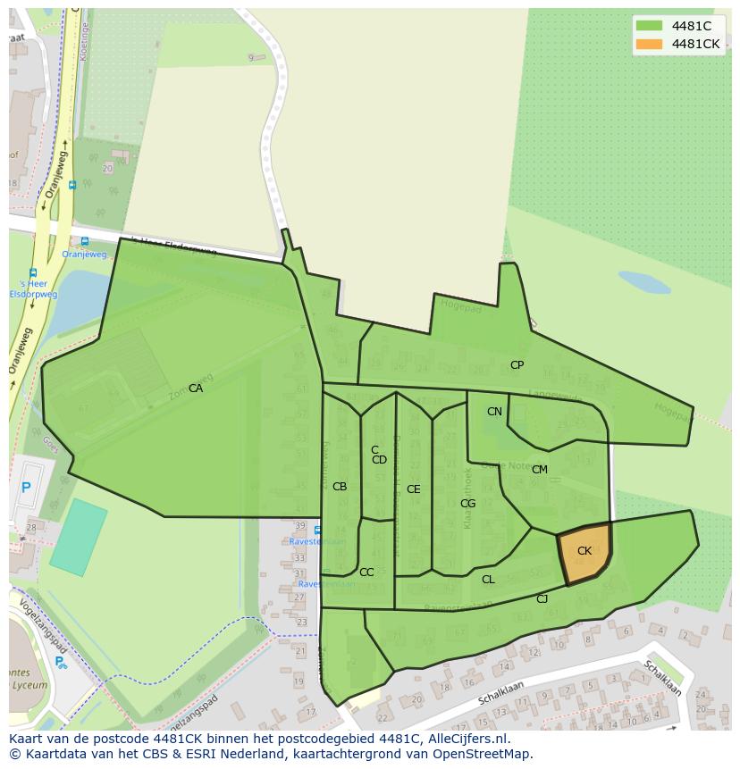 Afbeelding van het postcodegebied 4481 CK op de kaart.