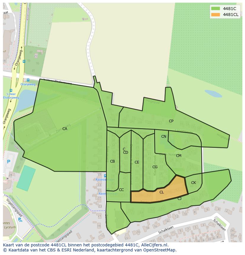 Afbeelding van het postcodegebied 4481 CL op de kaart.