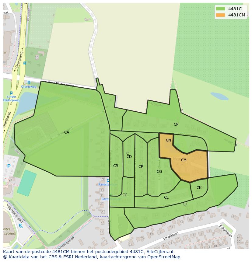Afbeelding van het postcodegebied 4481 CM op de kaart.