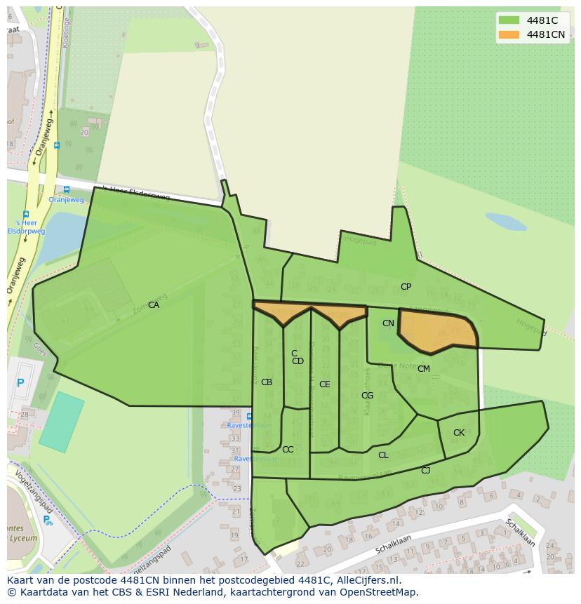 Afbeelding van het postcodegebied 4481 CN op de kaart.