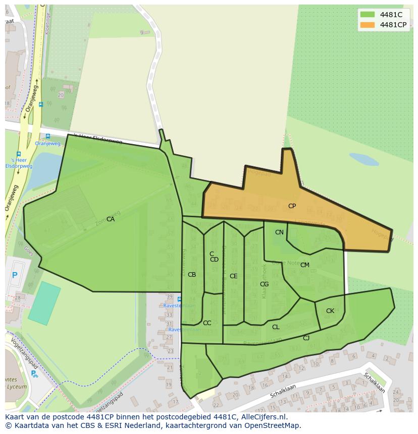 Afbeelding van het postcodegebied 4481 CP op de kaart.