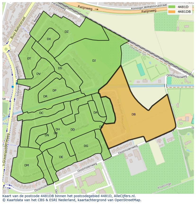 Afbeelding van het postcodegebied 4481 DB op de kaart.