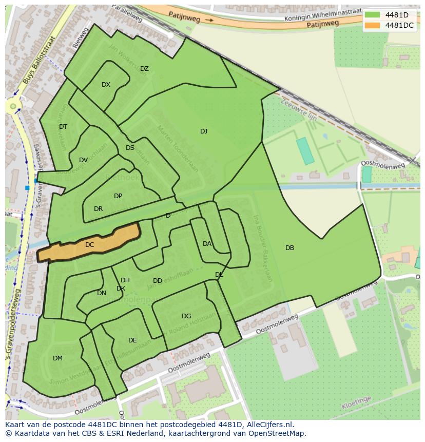 Afbeelding van het postcodegebied 4481 DC op de kaart.