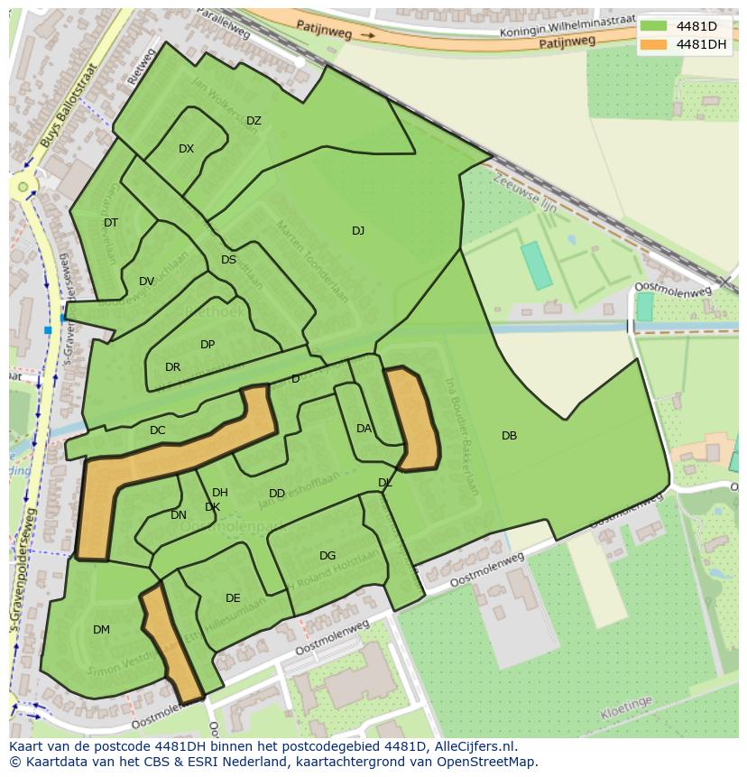Afbeelding van het postcodegebied 4481 DH op de kaart.