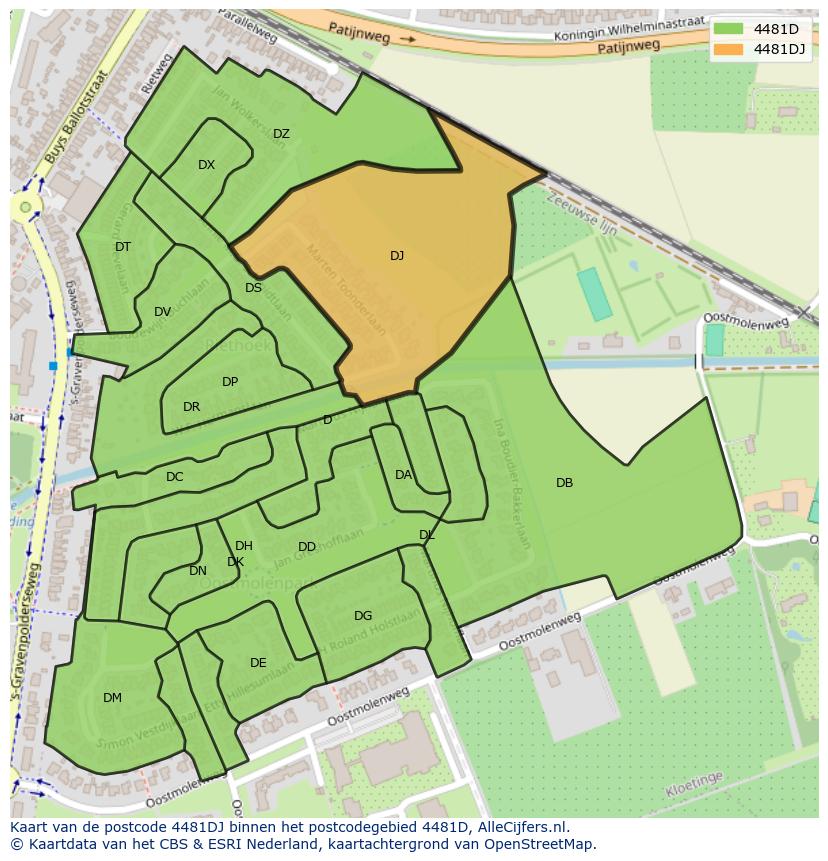 Afbeelding van het postcodegebied 4481 DJ op de kaart.