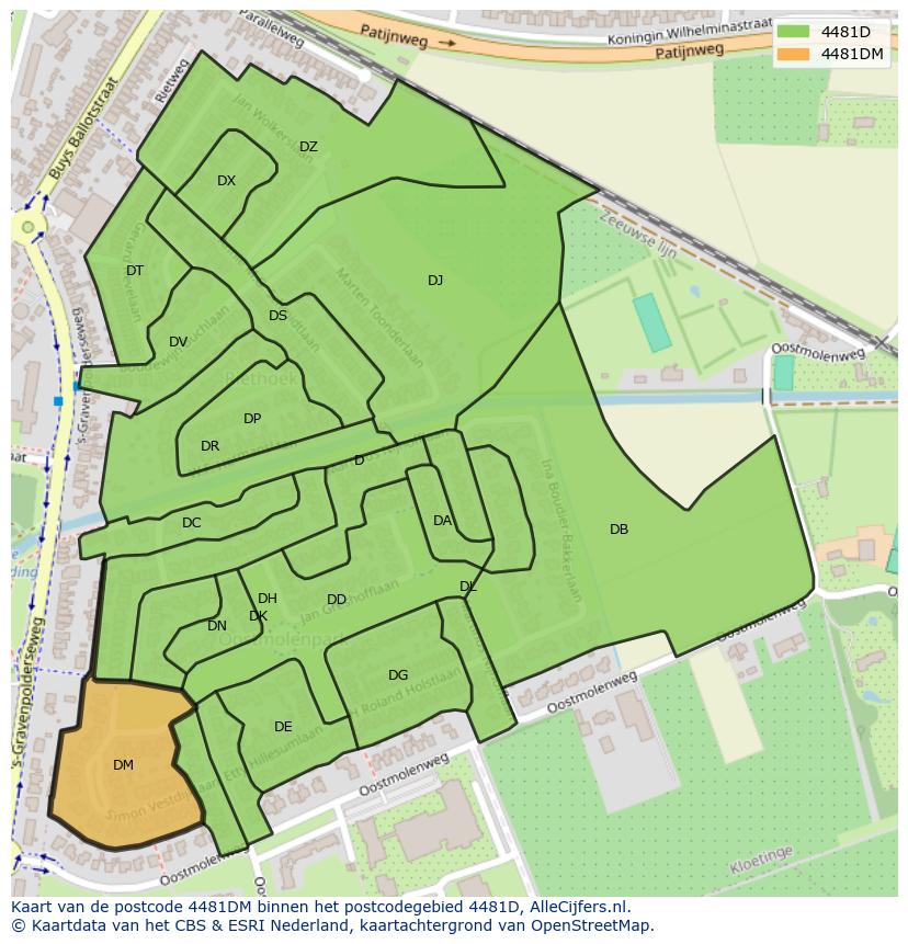 Afbeelding van het postcodegebied 4481 DM op de kaart.