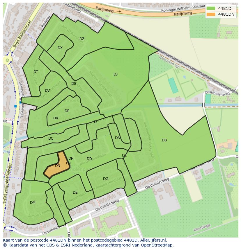 Afbeelding van het postcodegebied 4481 DN op de kaart.