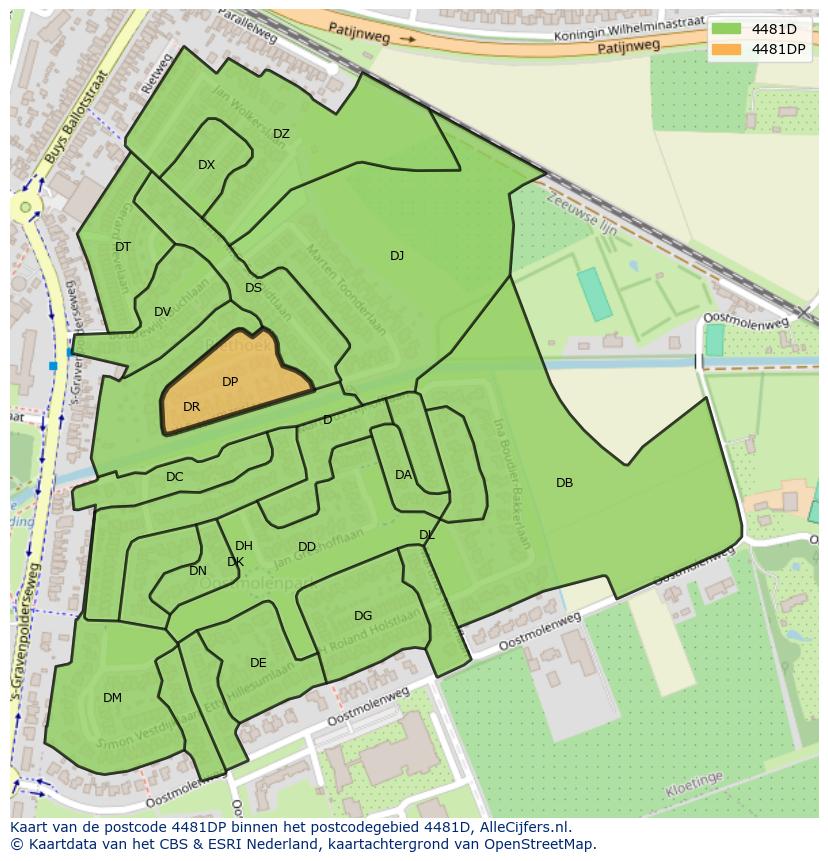 Afbeelding van het postcodegebied 4481 DP op de kaart.